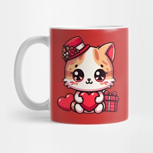 Valentine's Day Cute Cat Kitten With Hearts Mug